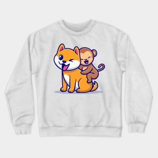 Cute Dog And Monkey Cartoon Crewneck Sweatshirt